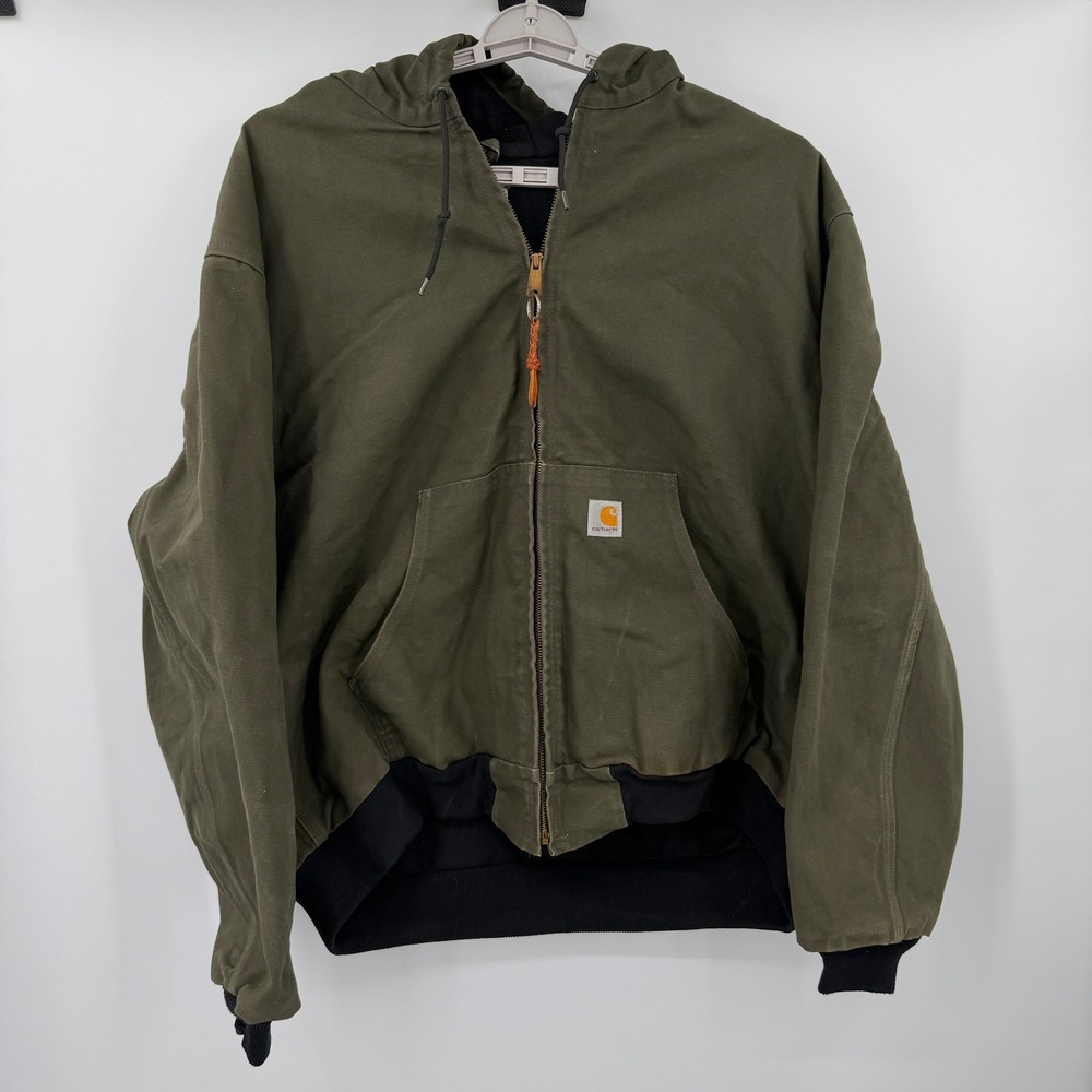 Carhartt J131 GRN Thermal Lined Active Jacket Mens 2XL Green Duck Canvas Hooded